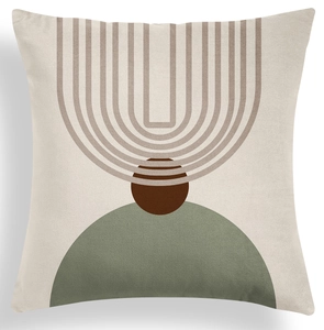 Close-up of geometric green pattern on velvet pillowcase with Nordic abstract motifs