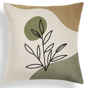 Detail of Nordic geometric cushion cover featuring soft velvet texture and leaf patterns