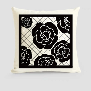 Housse de coussin minimaliste avec motif de fleur de camélia noir et blanc pour canapé