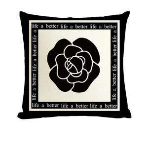 Housse de coussin carrée avec fleur de camélia noir et blanc pour décoration de canapé