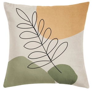 Nordic geometric pillow cover with green plant leaf design and abstract color blocks