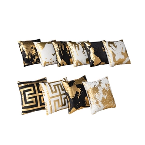 Lot de 10 housses de coussin géométriques or et noir avec motifs abstraits pour canapé