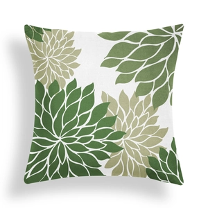 Green geometric abstract leaf print square pillow case for sofa and home decoration