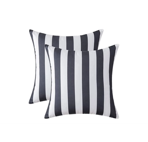 Macro detail of high-quality waterproof linen pillow covers with black and white stripes