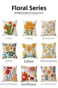 Grid view of floral towel embroidery cushion covers in tulip and daisy patterns