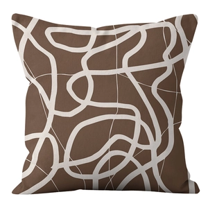 Nordic brown square cushion cover with white abstract geometric fluid lines patterns