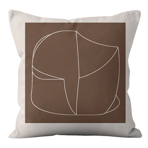 Detail of Nordic minimalist pillow cover with brown abstract geometric art on linen fabric