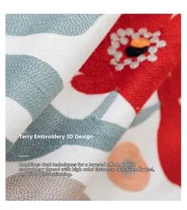 Close-up of premium cotton towel embroidery texture with dense stitching on cushion cover