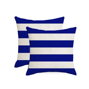 Waterproof linen outdoor cushion cover with classic blue and white geometric stripes