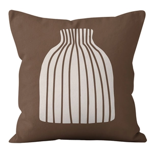 Modern brown geometric throw pillow cover with white abstract lines for sofa decor