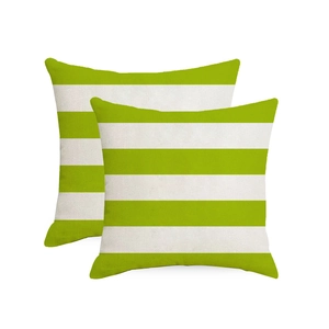 Set of 2 green and white striped waterproof linen outdoor pillow covers for sofa chairs
