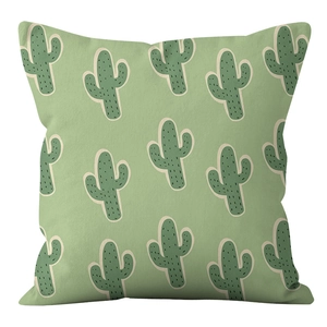 Green floral geometric pillow cover with cactus print for living room sofa cushion