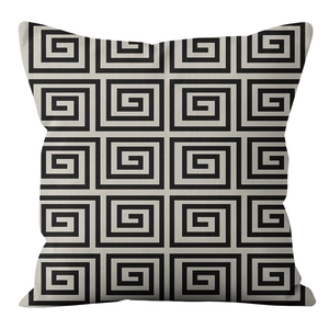 Nordic geometric brown pillow cover with black and white spiral square pattern design