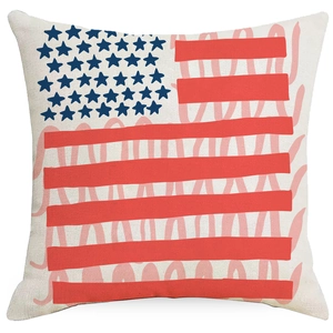 Nordic abstract square cushion cover featuring American flag patterns and cotton linen texture