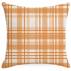 Square orange and white plaid linen pillow cover for Thanksgiving sofa decoration