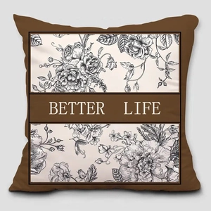 Detailed view of square pillowcase with floral line drawing and Better Life text