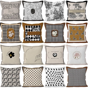 European Retro Luxury Throw Pillow Case Short Plush Double Sided Geometric Plaid Floral Pattern Decorative Cushion Cover Home Decor