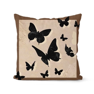 Retro abstract butterfly pillow cover with oil painting texture and brown border decor