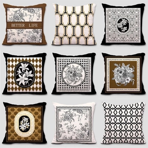Vintage American Style Cushion Cover Light Luxury French Sofa Soft Plush Floral Geometric Print Pillowcase For Home Decor