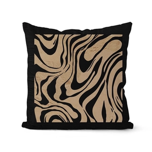 Close-up of abstract wavy marble pattern on black plush sofa cushion cover texture