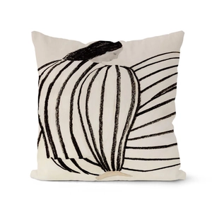 Detail of short plush pillowcase with abstract figure print in vintage American style