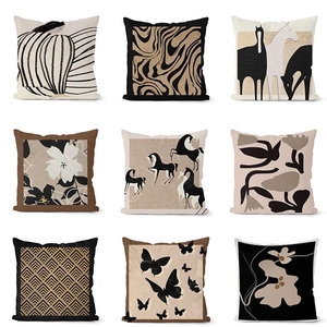 American Retro Short Plush Pillowcase Maillard Style Abstract Artistic Cushion Cover Decorative Sofa Bedroom Square Case