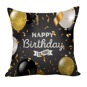 Creative black birthday pillowcase with golden glitter balloons and festive decoration
