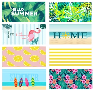 Quick-dry microfiber beach towel set with 8 vibrant summer prints like flamingos and palms