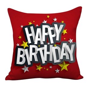 Red Happy Birthday square pillowcase with decorative stars for festive home sofa decor