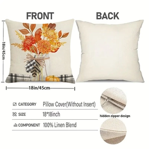Detailed view of 18x18 inch linen fall pillow cover with pumpkin pattern and hidden zipper