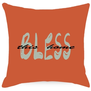 Housse de coussin en lin Thanksgiving avec texte 'BLESS this home' sur fond orange