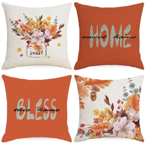 Lot de Taies d'Oreiller Décoratives en Lin pour Action de Grâce d'Automne Citrouille Feuille d'Érable Coussin pour Salon Maison