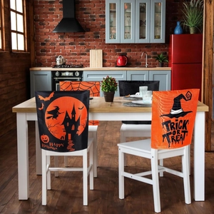 Halloween chair covers with witch, pumpkin and castle patterns for home dining decor