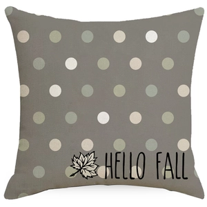 Linen Thanksgiving pillow case with polka dots and Hello Fall text on white background