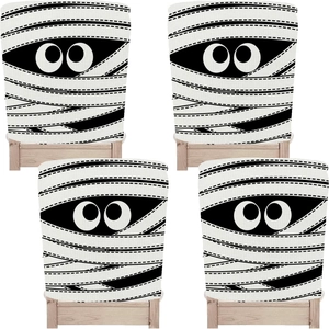 Set of four Halloween chair covers with mummy bandage pattern and cartoon eyes