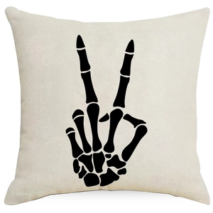 Halloween skull hand peace sign linen pillowcase for sofa home decor accessory