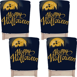 Set of 4 Halloween chair covers with Happy Halloween print, witch and full moon design