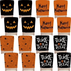 Halloween Chair Cover Cotton Linen Pumpkin Witch Ghost Print Washable Removable Seat Cover For Dining Room Home Decoration