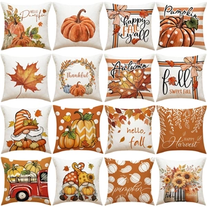 Linen Fall Thanksgiving Pillowcases Decorative Autumn Pumpkin Maple Leaf Throw Pillow Covers For Couch Sofa Home Decor
