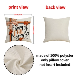 Detail view of 18-inch polyester autumn pillow cover with maple leaf and bowknot print