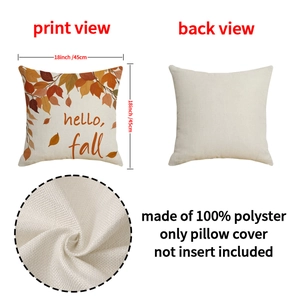 Detailed view of 18x18 inch autumn harvest pillow cover with hello fall maple leaf print