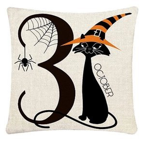 Halloween black cat and spider linen pillowcase for sofa home decor in October