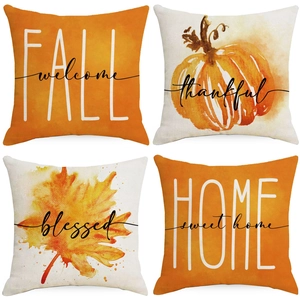 Autumn Harvest Pumpkin Maple Leaf Linen Throw Pillow Case For Sofa Living Room Thanksgiving Home Decorative Cushion Cover
