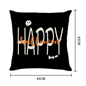 Detail of 45x45cm Halloween pillow cover with Happy Halloween text and skull design
