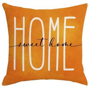 Linen pumpkin orange throw pillow cover featuring Home Sweet Home text for living room decor
