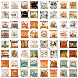 Fall Thanksgiving Linen Decorative Pillow Covers Pumpkin Maple Leaf Gnome Throw Pillowcase For Home Sofa Couch Decor