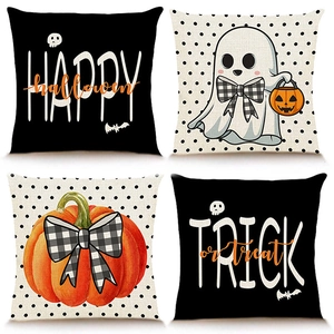 Linen Halloween Pillowcase Ghost Pumpkin Bats Skulls Decorative Square Cushion Cover For Sofa Living Room Holiday Home Decor