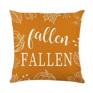 Orange autumn pillowcase with white pumpkin and fallen leaves print for home decor