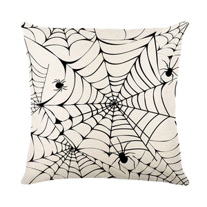 Minimalist linen Halloween pillowcase with black spider web and small spider print