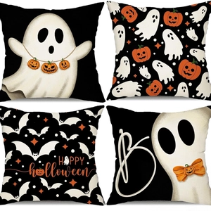 Halloween Linen Pillowcase Ghost Pumpkin Bat Pattern Printed Cushion Cover For Sofa Living Room Home Decorative Pillowcase